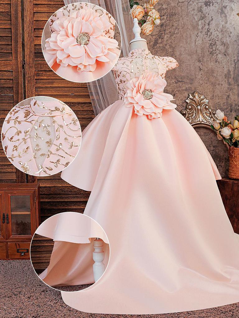 Wedding Flower Girls Dress Toddler Baptism 1st Birthday Dress Baby Girl Clothes Princess Wedding Lace Party Kids Costume T6085