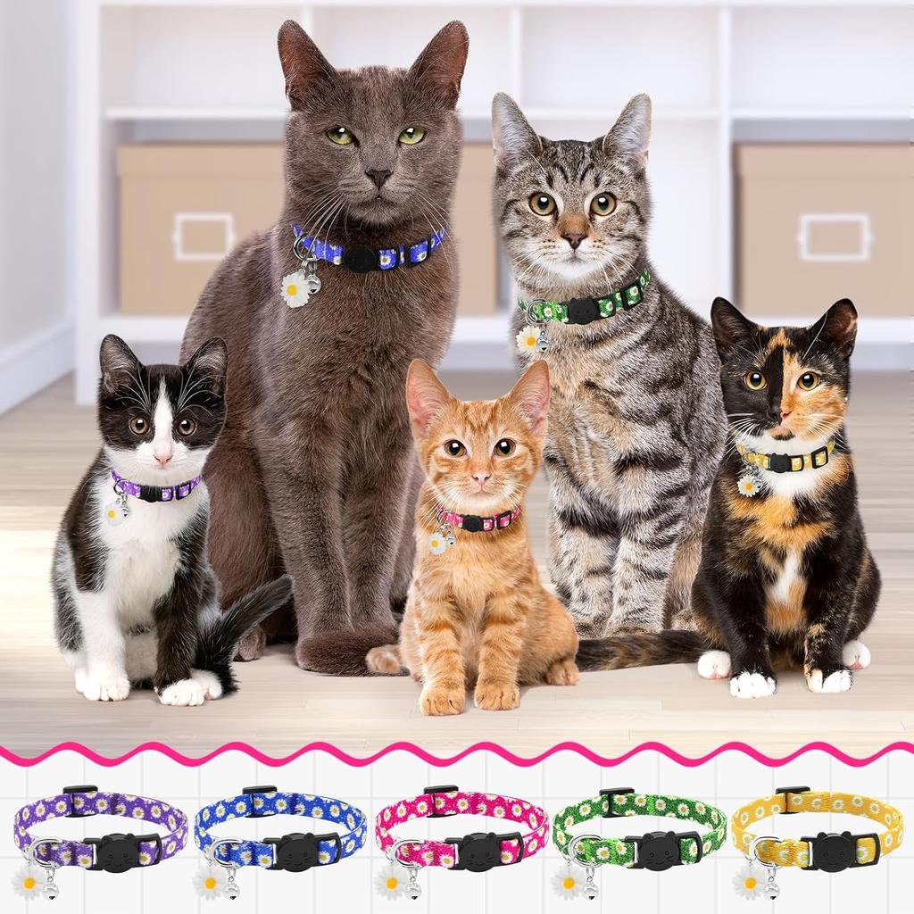 Floral Cat Collar Breakaway with Daisy Pendant, Cute Flowers Daisy Cat Collars for Girl Cats, Safety Removable Cat Collars for Kittens Soft Kitty