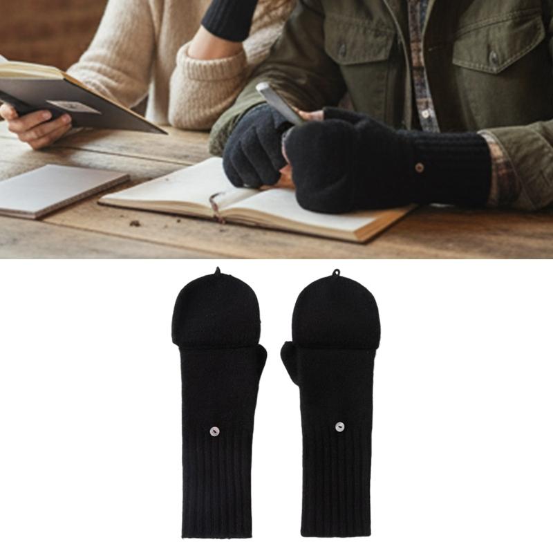 Half Finger Gloves For Men Women Cashmere Wool Blend Flip Cover Handwear For Smartphone Compatibility Winter Essential