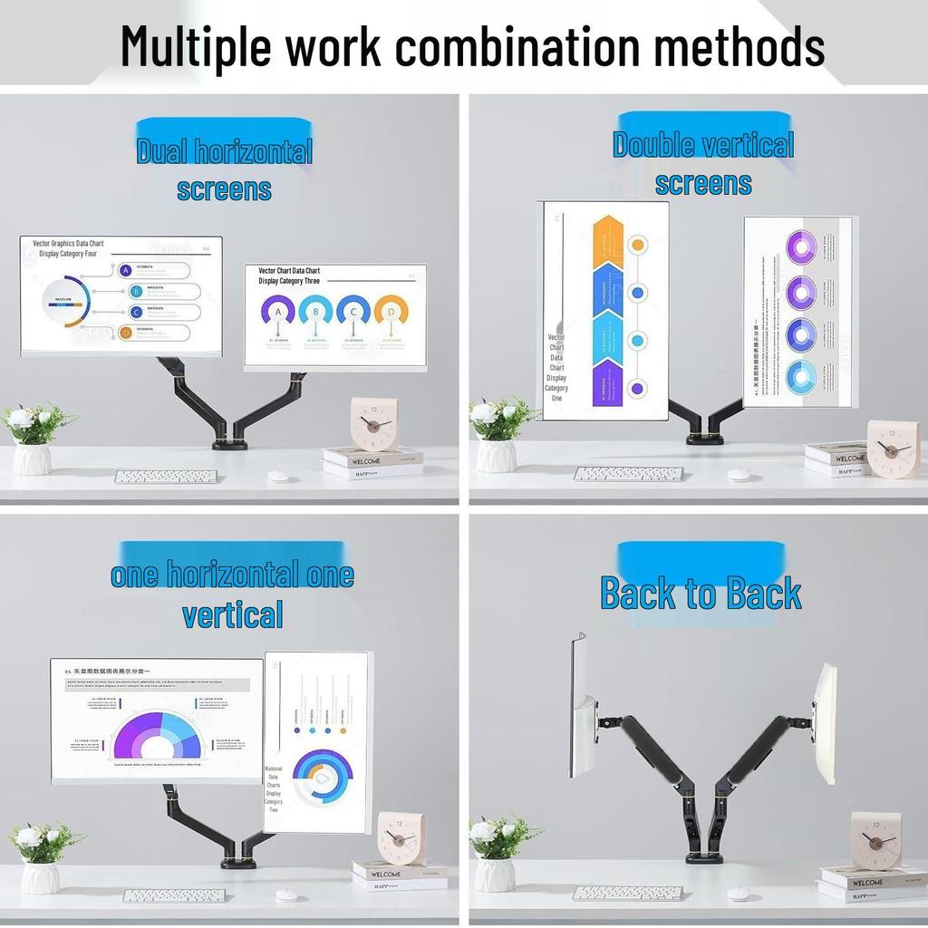 Dual Monitor Floating Mount: Aluminum Alloy Swing Arm with Universal Adjustment and Non-Sinking Head