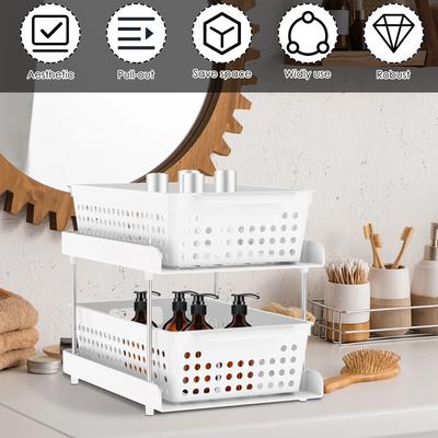 2 Tiers Under Sink Cabinet Organizer Versatile Pull Out Cabinet Organizer Space Saving Solid Sink Storage Shelves for Bathroom