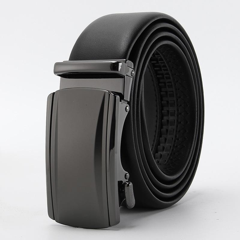 

Новый мужской ремень из кожи второго слоя с автоматической пряжкой, кожаный ремень из чистой натуральной коровьей кожи, деловой повседневный ремень 110-130CM