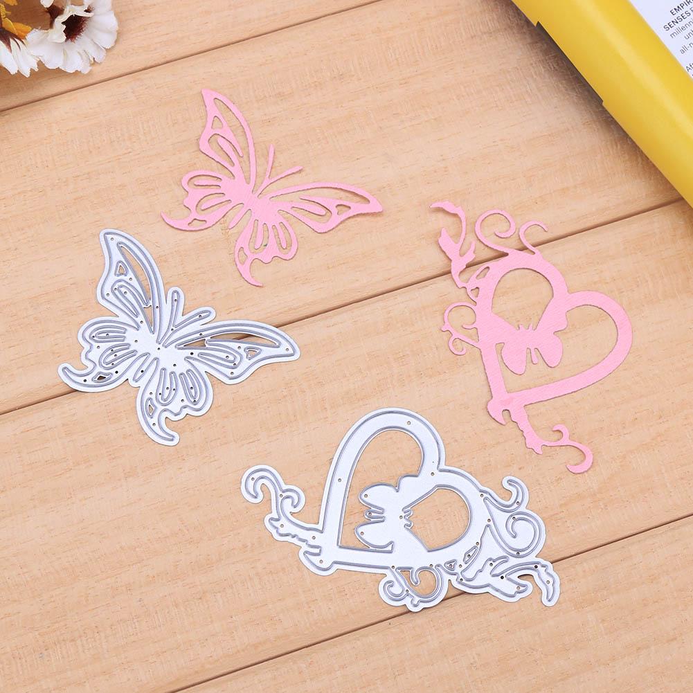 Cheap 2pcs Heart Butterfly Stencils Scrapbook Embossing DIY Cutting Die ...