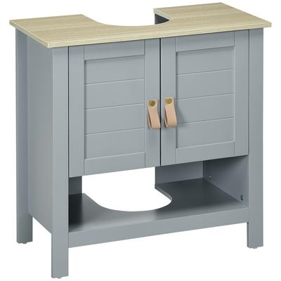 Meuble sous-évier Compact avec 2 Portes et Étagère Intérieure Réglable Meuble de Rangement Auxiliaire pour Salle de Bain 60x30x60 cm Gris