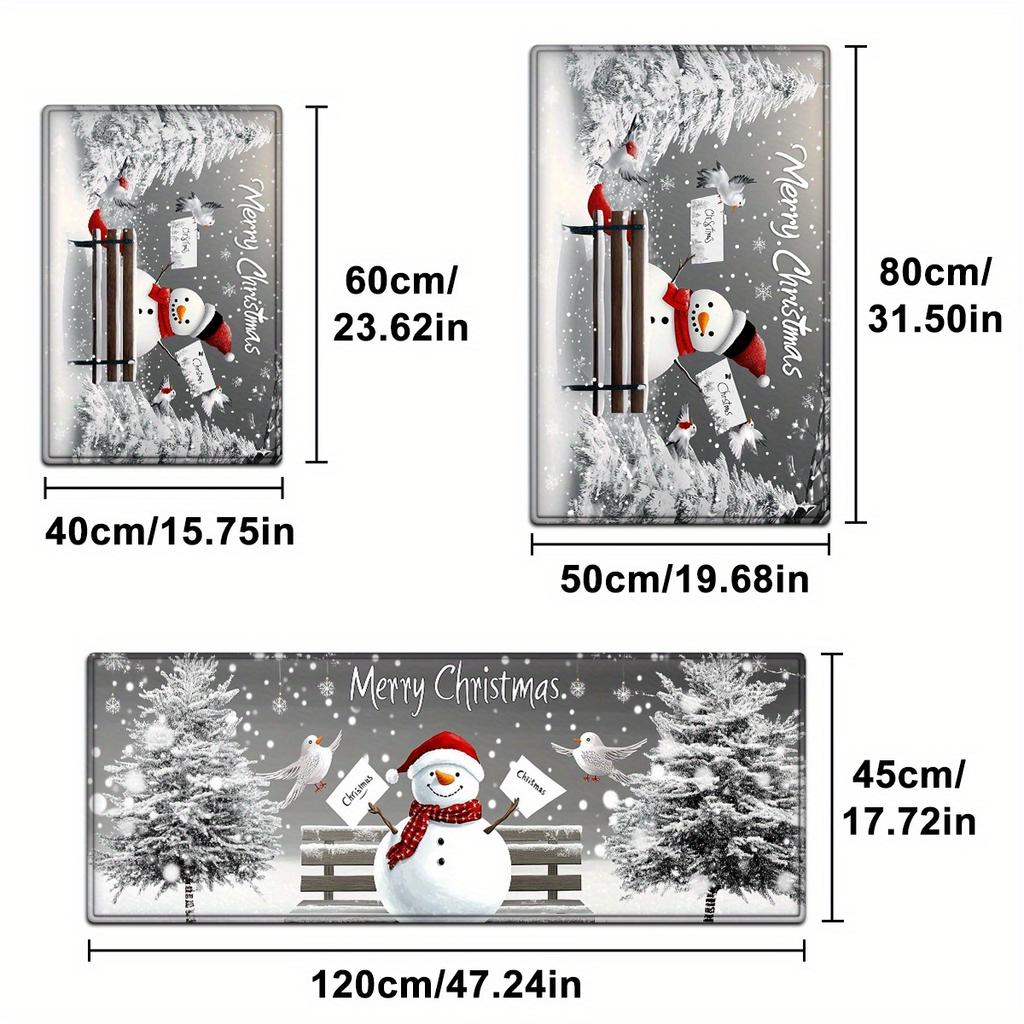Set Christmas Kitchen Floor Mats Non Slip Washable Blue Background 3D Snowflake Runner Rug for Family Xmas Holiday Decor