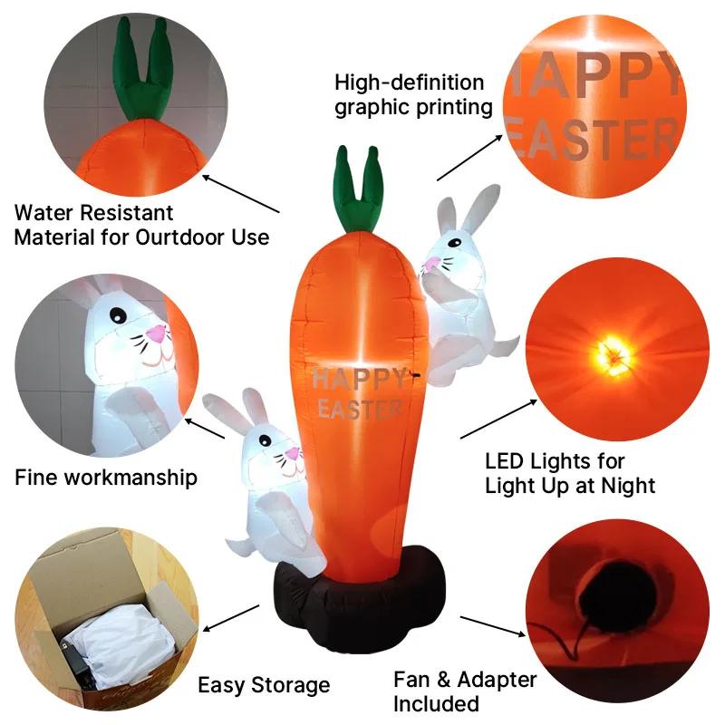 1.8M/5.9FT Holiday Festival Inflatable Toy Rabbit Easter Climb Carrot DIY Decor Garden Yard Outdoor LED Light Ornament