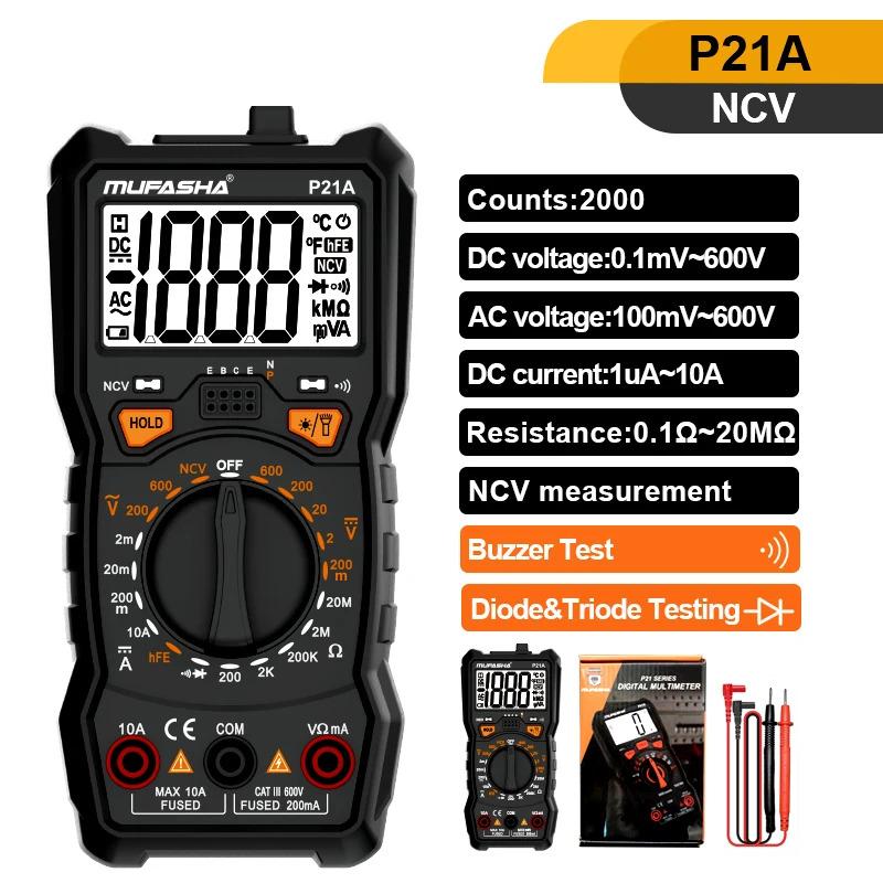 MUFASHA TRUE RMS Multimeter AC/DC Flashlight Digital 6000 COUNTS NCV Smart High Precision