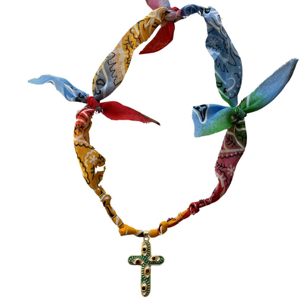 Vintage Copper Cross Chain Necklace With Gradient Colors For Summer Style