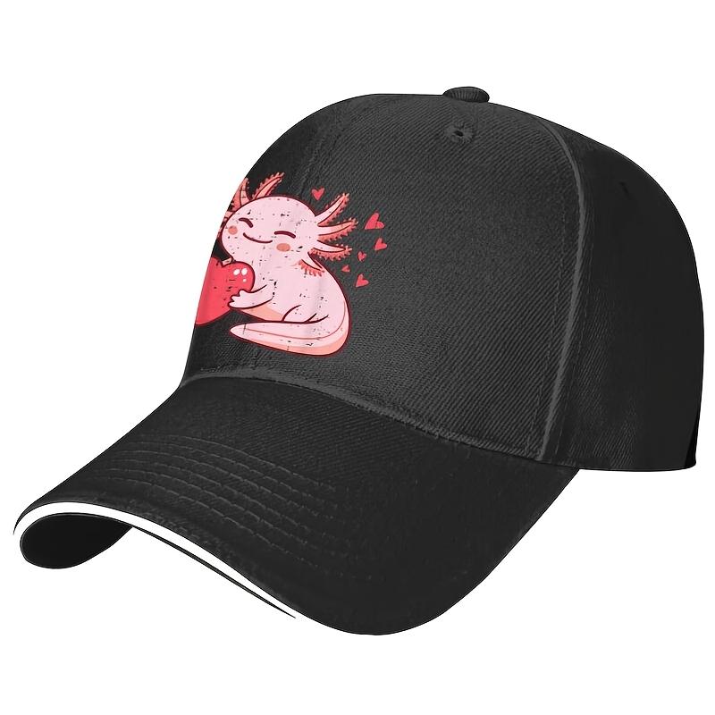 Cute Axolotl Heart Valentine Baseball Cap Unisex Polyester Adjustable Breathable Casual Sports Hat
