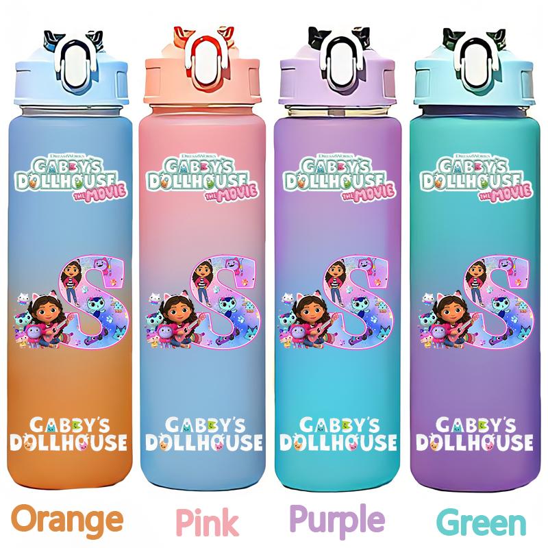 Gabby's 750ml Dollhouse Gabby Carlita DJ Catnip Mercat Gradient Plastic Straw Cup Pandy Paws Cakey Cat Mama Cat Drinking Bottle