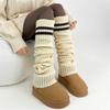 Women Thicken Ribbed Knit Leg Warmer Preppy Style Double Striped Leg Covers Snow Boot Cuffs Over Knee Stacked Long Socks