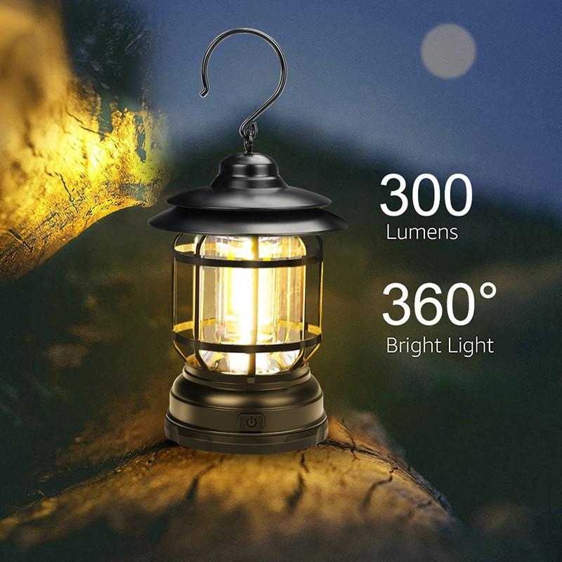 Portable LED Camping Lantern With Rotating Switch Outdoor Hanging Light Tent Campfire Hiking Emergency