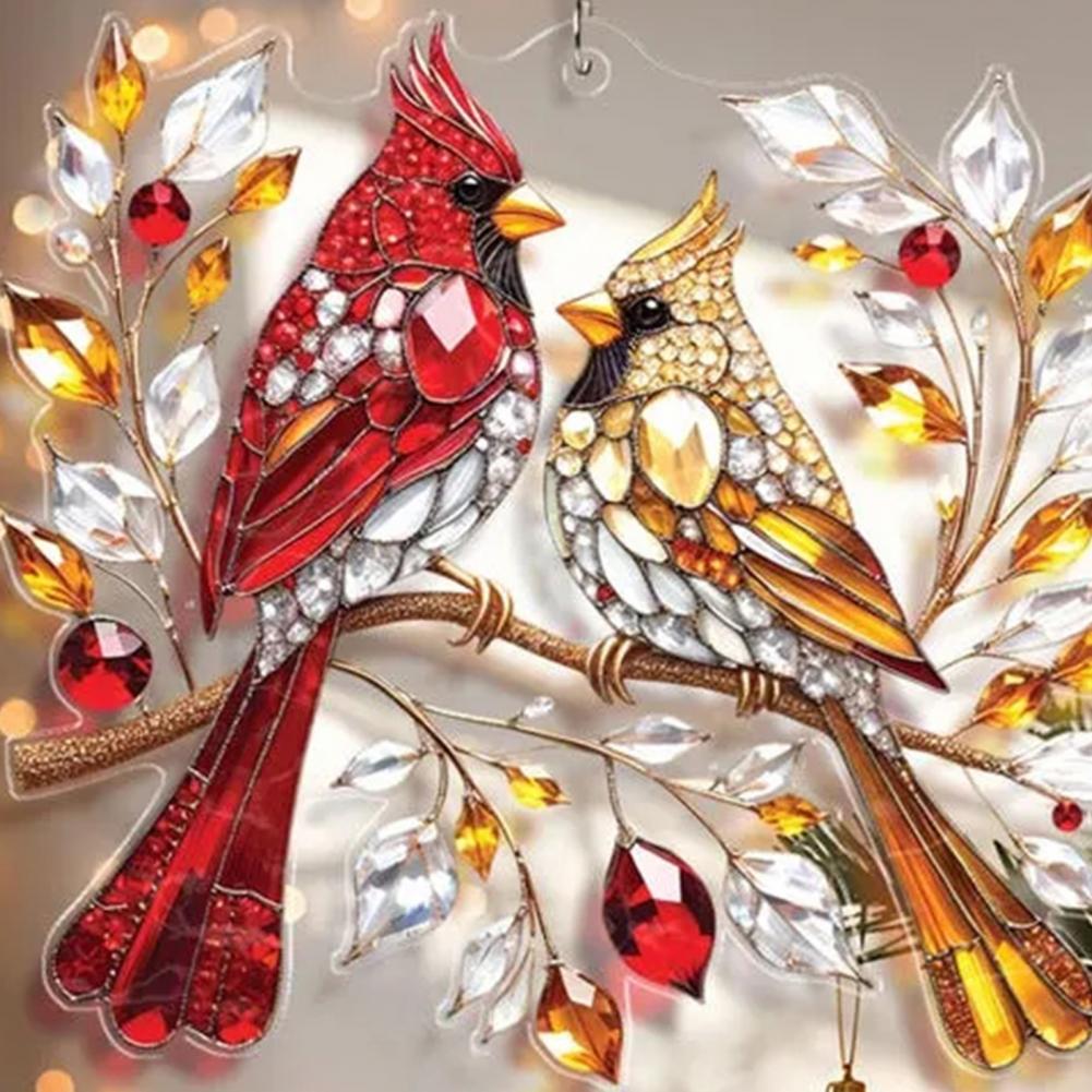 Colorful Holiday Decorations Christmas Ornament Set Stained Glass Bird Couple Suncatcher Gifts for Women Bird Lovers Window Wall