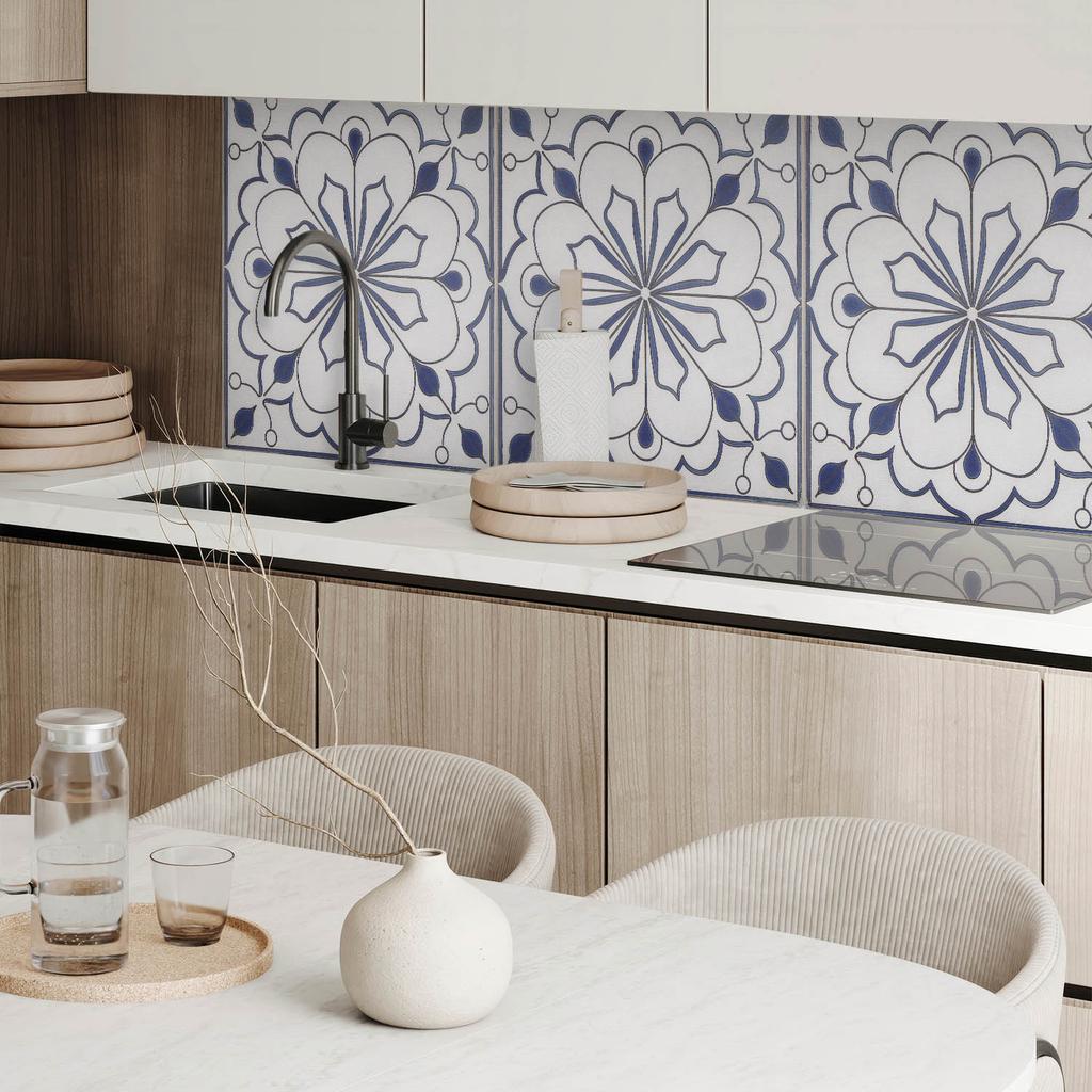 Panel Samoprzylepny Z Grafiką Do Jadalni Pcv 100X50 Cm Kwiatowy Wzór Ceramiczny