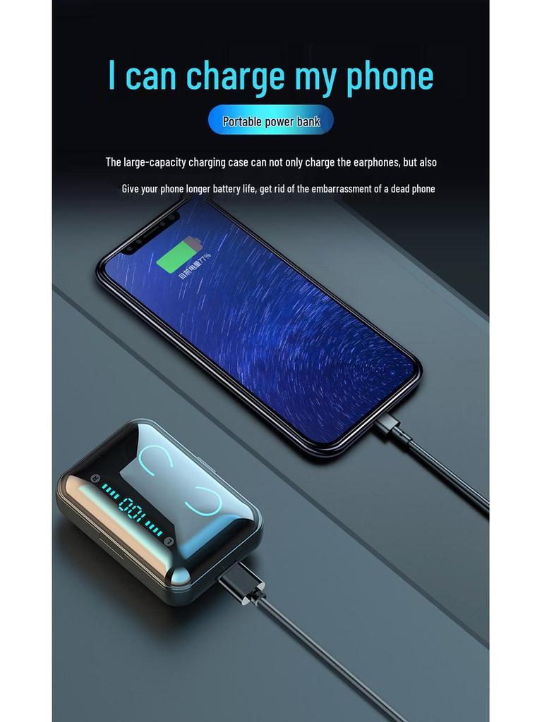 New F9 Bluetooth 5.0 Dual Earbuds with TWS, Battery Display, and Charging Case