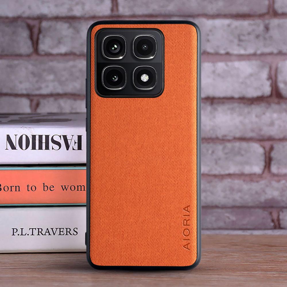 Luxury Textile Leather Case for Xiaomi 14T Pro 14T Soft Hard PC 3in1 material Phone Cover for Xiaomi 14T Pro 14T case for Xiaomi 14T Pro оранжевый
