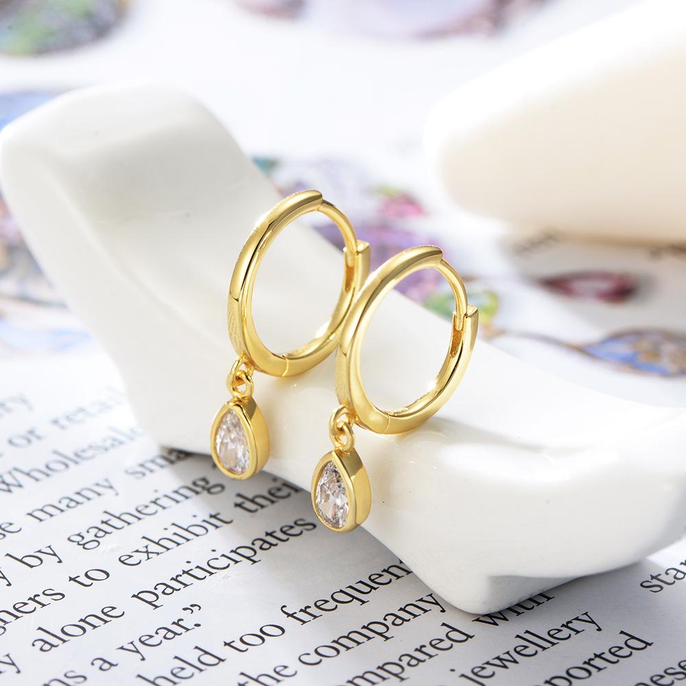 Fashion Jewelry 925 Sterling Silver Minimalist Small Earrings Oval Shape Drop Diamond Earrings Gold Plated Hoop Earrings Women