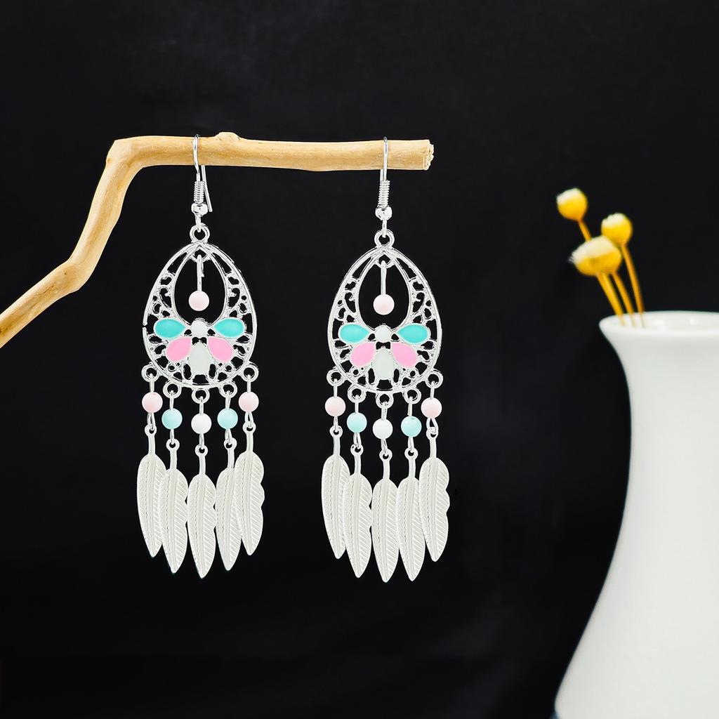 Geometric Round Ethnic Style Earrings, Long Fringed Earrings For Bohemian Retro Tourist Attractions