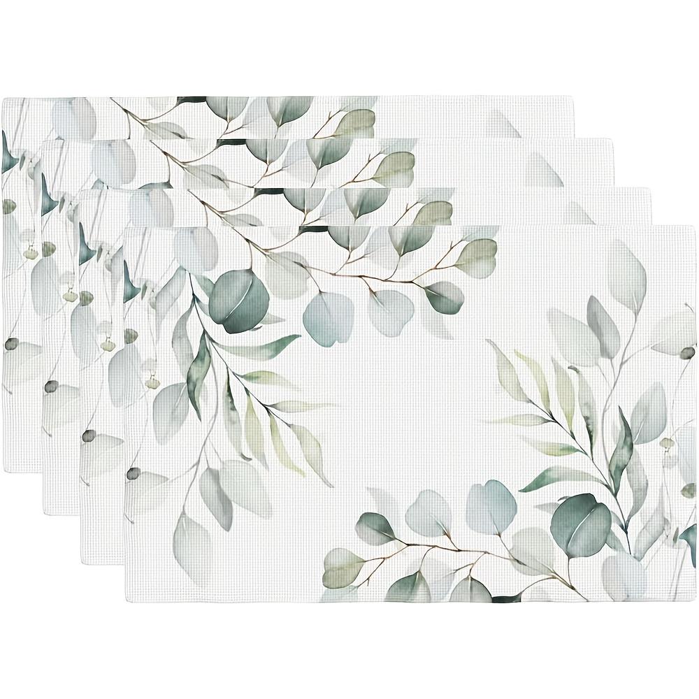 

4pcs Green Placemats Set Branches Washable Placemat Kitchen Dining Heat-Resistant Place Mats Desktop Decor Table Mats 4pcs
