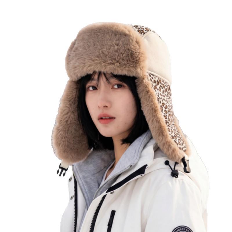 New leopard print Lei Feng hat women's fashion versatile thermal hat winter cycling cold protection ear hat manufacturer