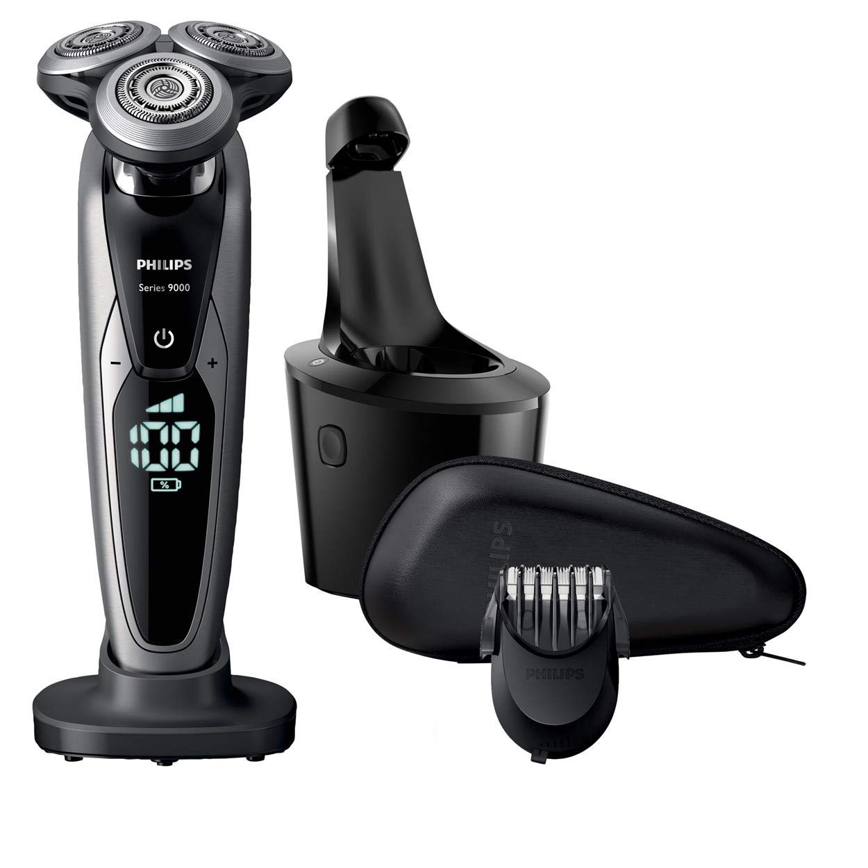 

Модель з дезінфікуючим засобом, електрична бритва Philips серії 9000, 72 подвійні V-подібні доріжки, датчик густоти бороди, рухомий зарядний пристрій для чищення, ванночка для бороди [пральна машина 2020 року] срібний