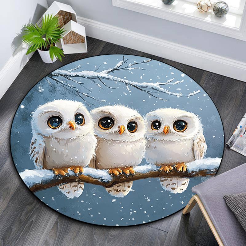 

Winter Owls Snow Branch Round Area Rug,Carpet Rug for Living Room Bedroom Sofa Playroom Decor,Non-slip Floor Mat 80cmx80cm