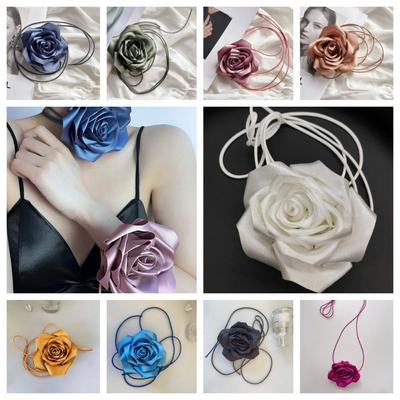 Satin Waist Chain Flower Necklace Retro Rose Choker Belt  Girls