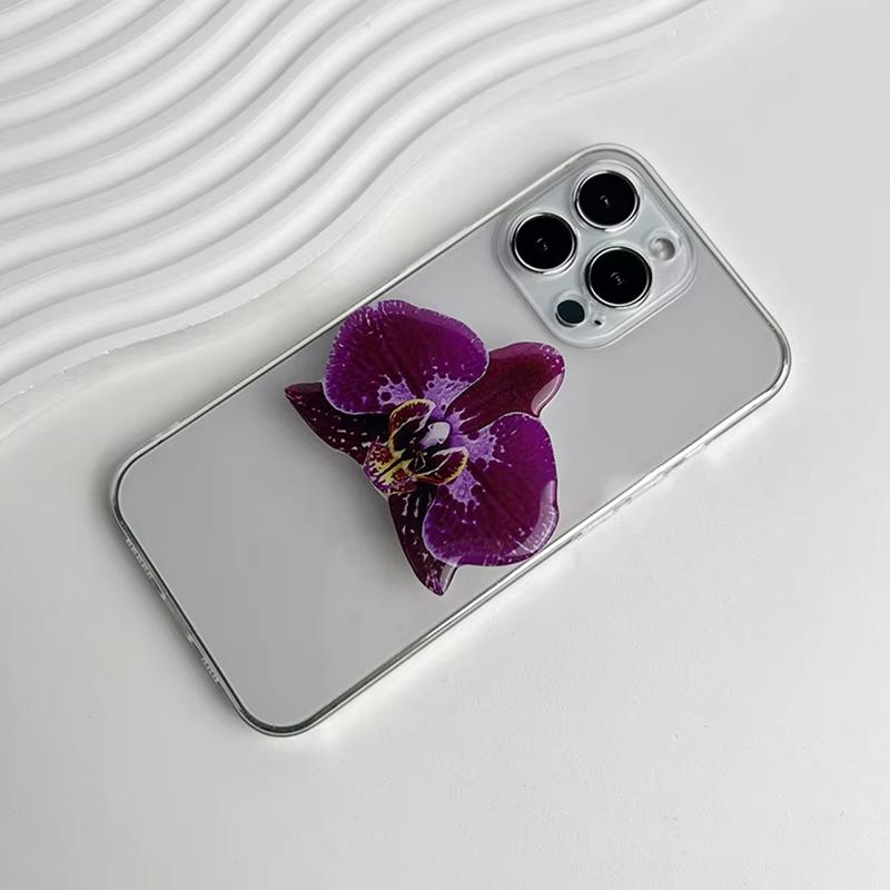Akrylový stojánek na telefon s orchidejí Velký květ Stolní držák na telefon s airbagem Skládací podpora mobilního telefonu Kapkové lepidlo Držák na telefon s orchidejí
