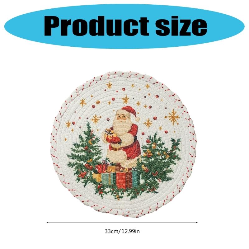 Christmas Snowflake Embroidered Round Table Placemat Heatproof Waterproofs Washable Decorative Dining Accessory