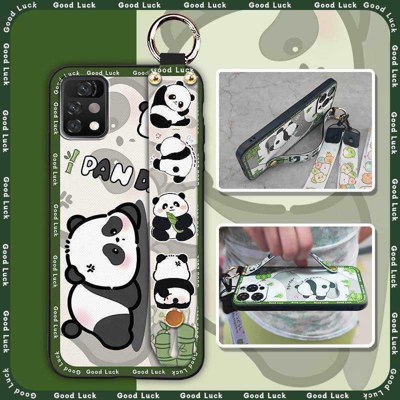 Panda Cartoon Phone Case For UMIDIGI A11 Pro Max Soft Case Wristband Ring Dirt-resistant Silicone Shockproof Wrist Strap