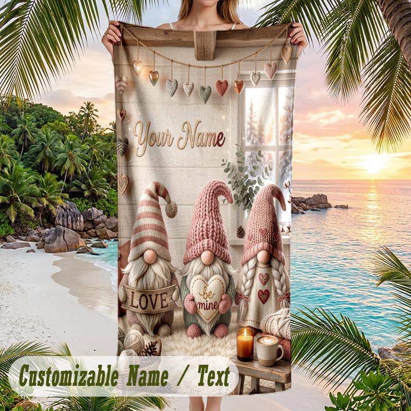 Gnome Theme Beach Towel Personalized Custom Name & Text Soft Quick Dry Beach Towel for Swimming Travel