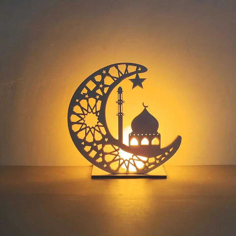 Ramadan Night Lights Star And Moon Wooden Festival Craft Lamps Muslim Eid Party Decoration Candles Atmosphere Lights
