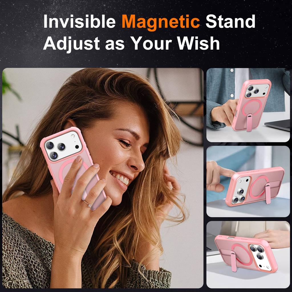 Magnetic Slim Case for iPhone 17 Pro Max/Air Invisible Kickstand Anti-Slip Shockproof Translucent Phone Cover with Strong Magnet