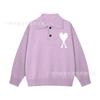 Unisex Cotton Blend Knit Sweater With Heart Jacquard Loose Fit Long Sleeve