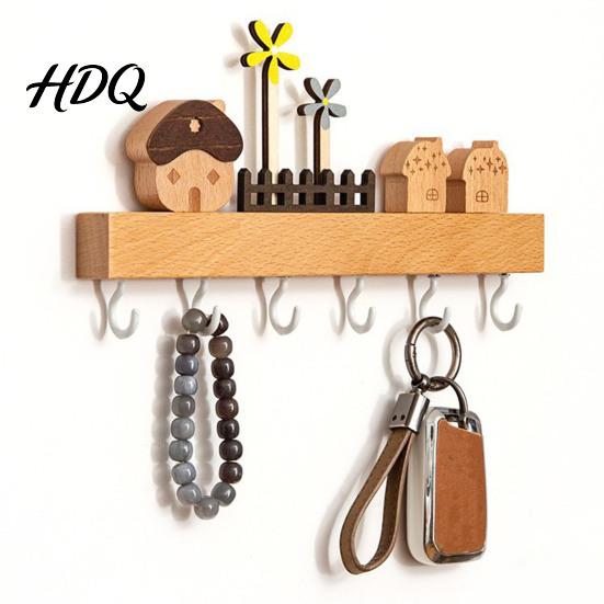 Wall Hanging Tool Hanger Solid Wood Key Holder with 6 Hooks Decorative Storage Rack Functional Hallway Organizer Space Saving Mounted for