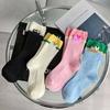 Japanese Style Women Y2K Girl Cotton Crew Socks Harajuku Sweet Love Label Colorblock Ribbed Knit Middle Tube Calf Socks
