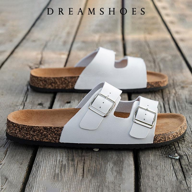 New Cork Flip-flops Male Couple Retro Two Buckle Men Women Unisex Slides Slippers Casual Beach Sandals