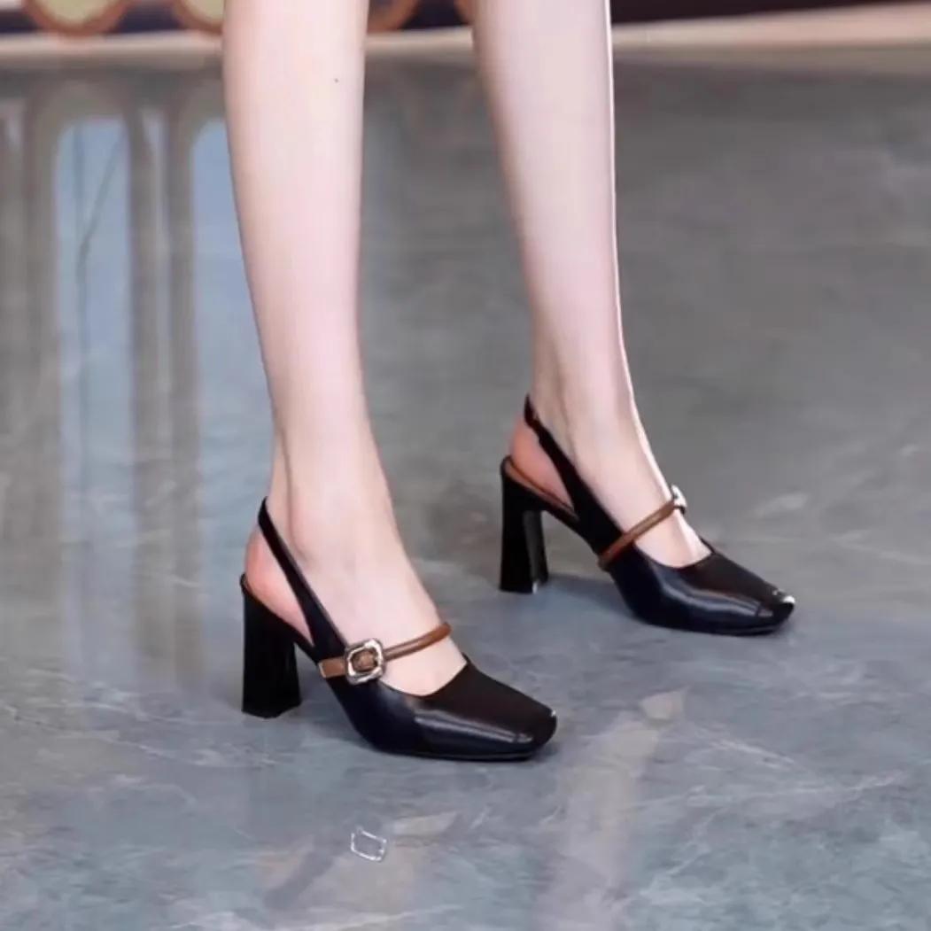 

Мода женская обувь женская классическая с круглым носком коричневая слипоны высококачественная кожа квадратный каблук туфли женская черная комфортная рабочая обувь ea649 35