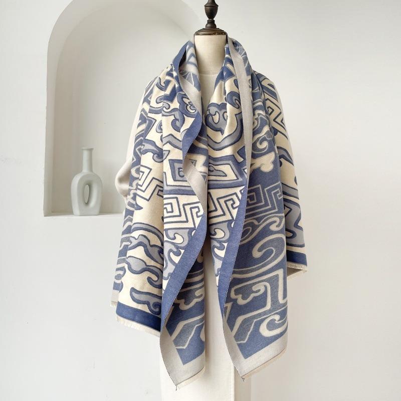 Winter double-sided jacquard imitation cashmere shawl women's new fashion versatile retro scarf student thickened warm scarf