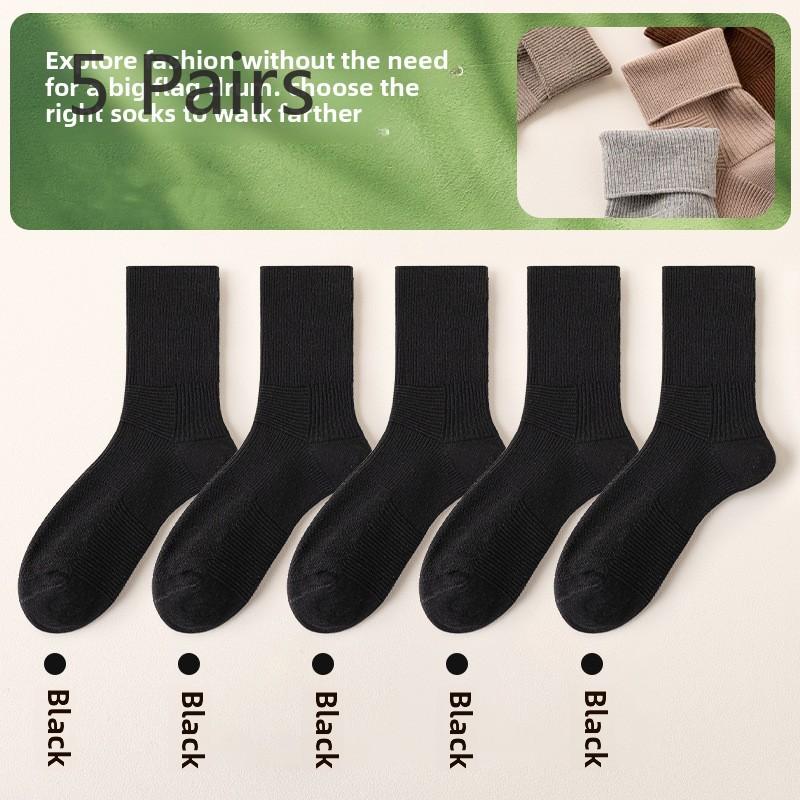 

5 пар женских носков средней длины с ворсом на весну и осень 5 Pairs