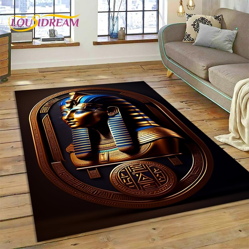 3D Pharaoh Hieroglyphic Egyptian Mythology HD Rug Carpet for Living Room Bedroom Home Decor,Non-slip Decoration for Sofa Doormat