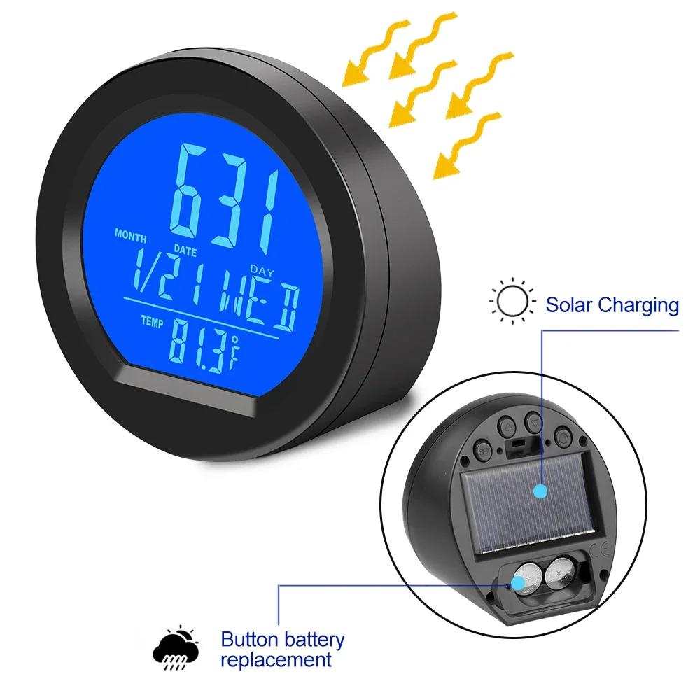 Solar Powered Car Clock Dashboard Thermometer Auto Electronic Watch Clock Led Digital Display with Back Luminous Car Accessories