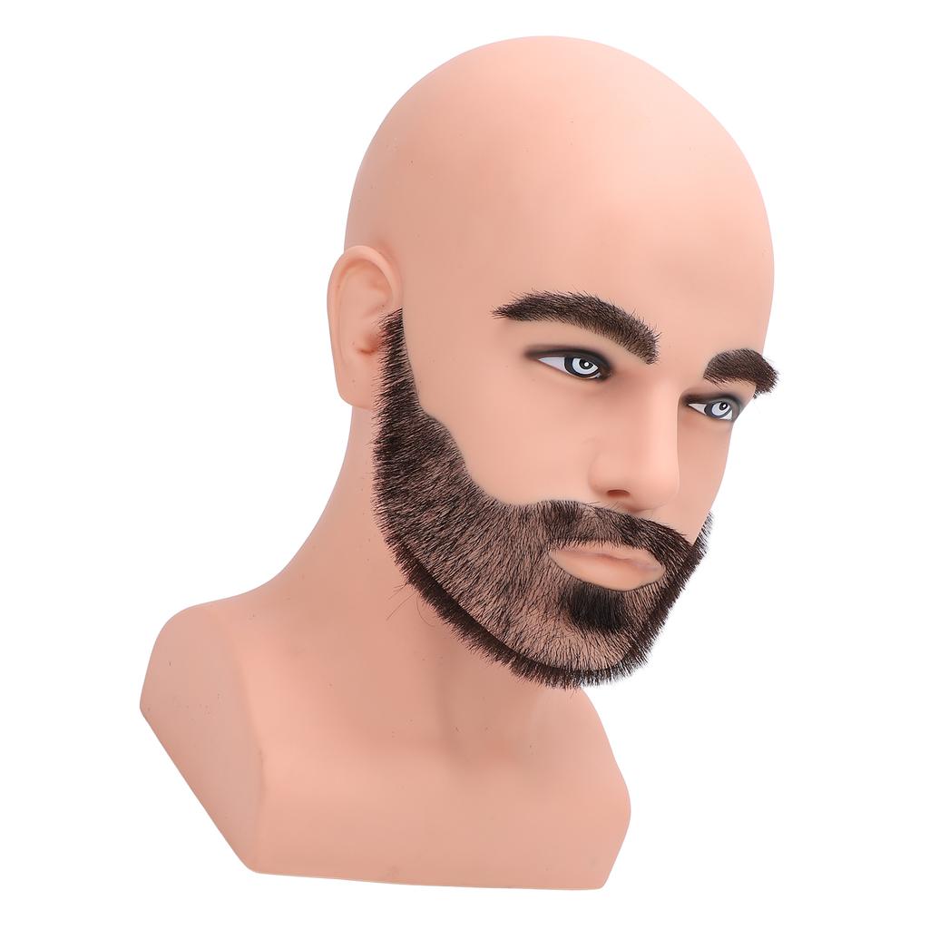Male Bald Mannequin Head with Full Beard Eyebrows Resin PVC Realistic Barber Practice Bald Head