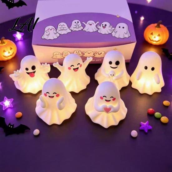 Unique Office Supplies 6Pcs Halloween Ghost Figurine Cute Pen Holder Miniature Desk Decor Funny Healing Statues Pencil Stand Ornament Creative