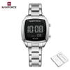 NAVIFORCE Women Digital Waterproof Watch Casual Sport Multifunction Stopwatch Gold Square Luminous Date Dial Stainless Steel Strap NF5047
