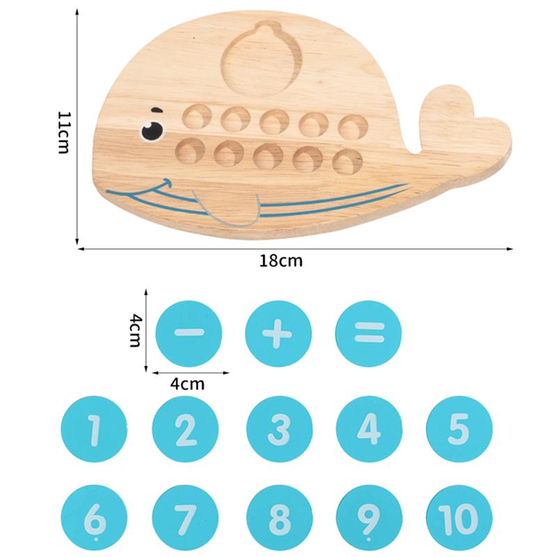 Children's Wooden Number Board Whale Shaped Ten Digit Counter Cognitive Matching Game Addition Subtraction Operation Math Toys