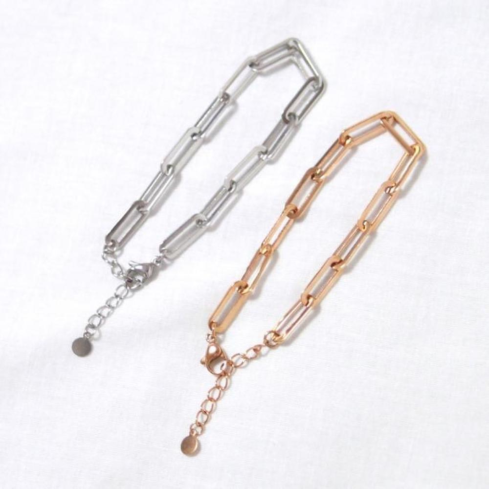 Surgical Steel Round Rectangle Chain Bracelet In Silver and Rose Gold (S7034317)