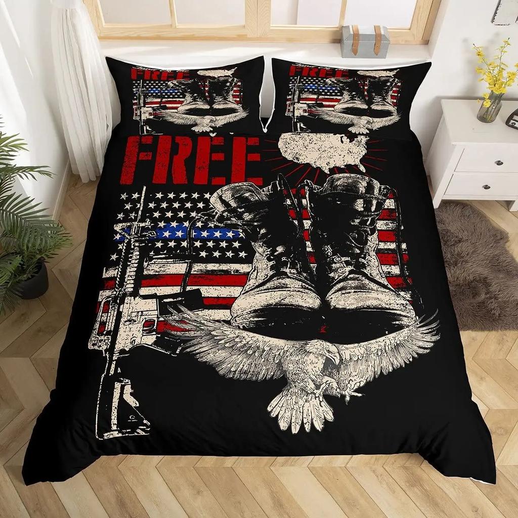 American Flag Down Quilt Cover Set Eagle Print Bedding Set With Pillowcase Quilt Cover Three-Piece Set