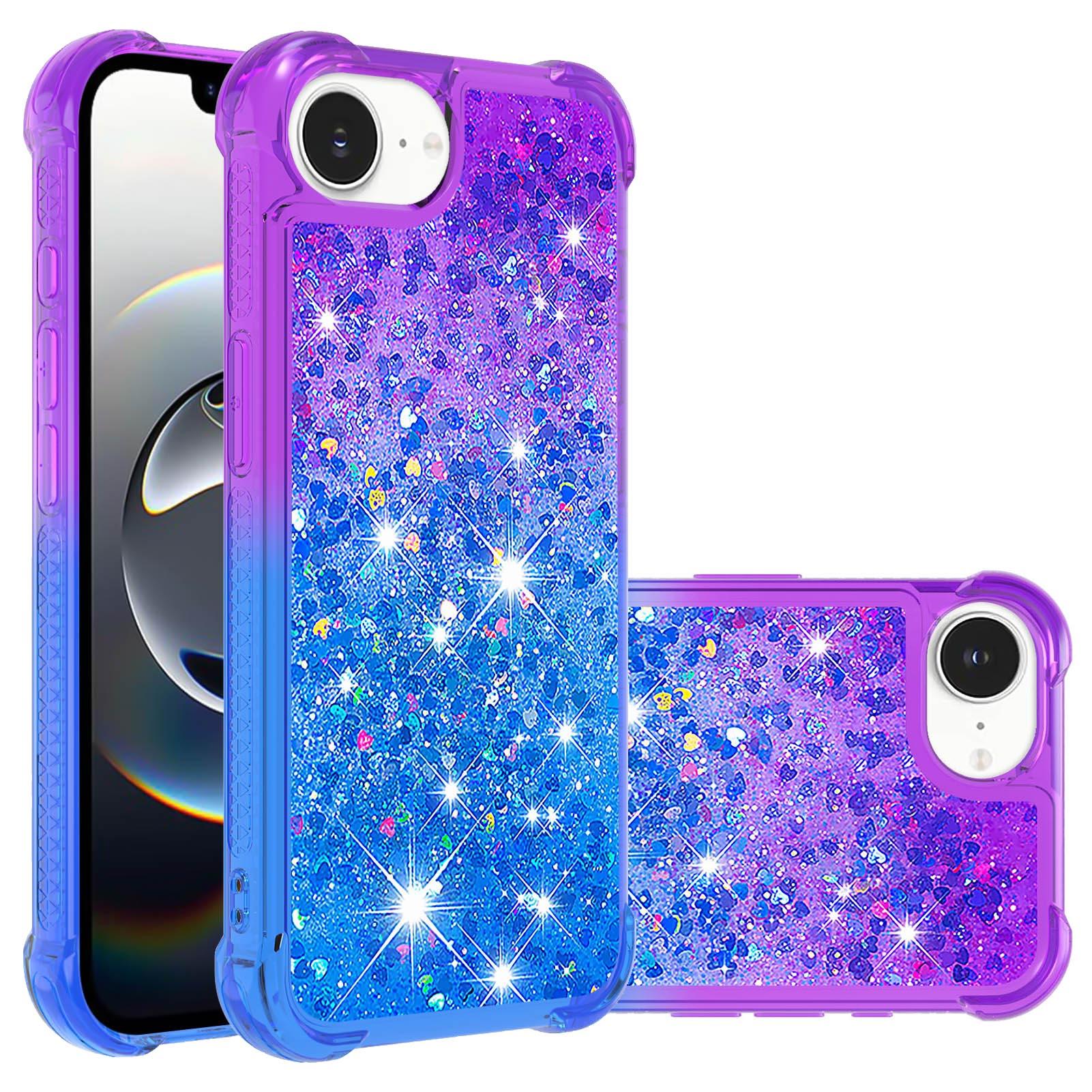 

For iPhone 16e TPU Case Gradient Quicksand Phone Back Cover Purple+Sky Blue