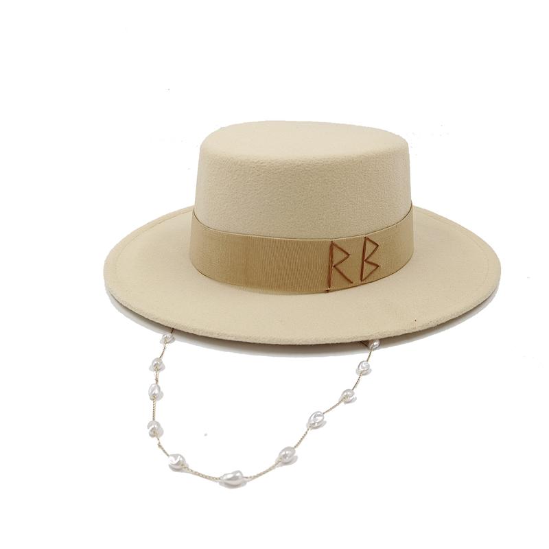

High-end custom Fedora hat punk style winter rose red flat top letter elastic band men and women hat Fedora sombrero 56-58cm